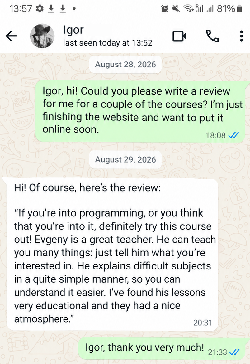 Parent feedback message